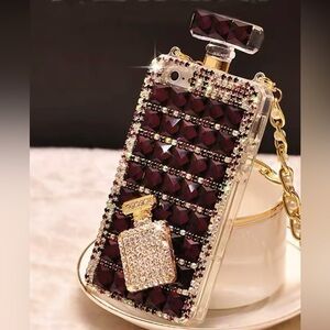 Luxurious Perfume Bottle iPhone 16 Pro Max Case with Burgundy Crystals